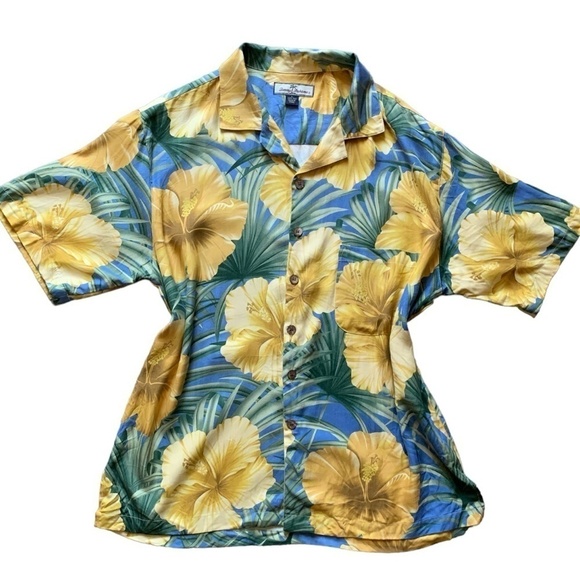 Tommy Bahama 100% Silk Tropical Hawaiian Casual SS Button Up Shirt Mens L #122A - Picture 2 of 5